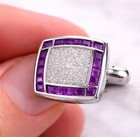 3ct Princess Lab Created Amethyst Men s Shirt Cufflinks 14k Yellow Gold Plated