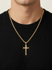 Gold Crucifix Necklace For Men  14k Heavy Plated Gold  3mm Rope Chain