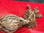 Vintage Japanese Fishing Float Light Blue Glass In Rope Net 4    Diameter