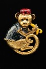 Danecraft Vintage Monkey Pin Brooch Eating Banana Gold Nos Signed 1980s Bina7