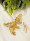 Vintage Rare  Corocraft Signed Bird Brooch Matte Gold Tone Rhinestone Figural