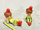 Vintage Pair Of Ceramic Pixie Elves Green Lefton Mcm