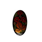 Vintage Russian Hand Painted Black Lacquer Wooden Floral Brooch