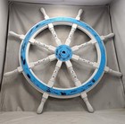 Large 36  Boat Ship Wooden Steering Wheel Brass Center Nautical Wall Decor