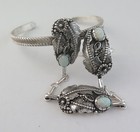 Sterling Silver   Lab Opal Adjustable Ring Ornate Slave Bracelet Set