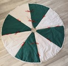 Vtg Handmade Quilted Christmas Tree Skirt  50    Eyelet Lace Edging Holly Berries
