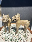 Pair Of African Tribal Bronze Lion Sculptures 