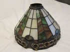 Vtg Tiffany Style Stained Glass Lamp Shade Baroque Mission Design Jewel 14  Diam
