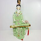 Vintage Chinese Porcelain Oriental Green Glaze Statue W  Stringed Insturment