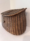 Antique  Creel Basket  Fly Fishing  Large   Wicker  Leather Strap  Canada