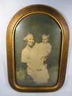 Antique Curved Glass Picture Of Lady With Child 18 1 2  Tall X 12 1 2  Wide