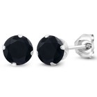 Black Onyx  Solitaire Round 925 Sterling Silver Stud Earring 6mm 4-prong Set