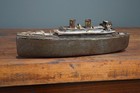 Antique 1900 s Tin Toy Boat Freighter Model Vintage Folk Art Steam Ship