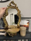 Vintage Gold Filigree Ornate Regency Syroco Wall Mirror And Shelf Decor 