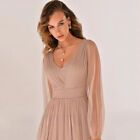 V Neck Long Sleeve Mother Of The Bride Dress Ruched Pleated Wedding Party Gowns