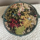 Vntg Sewing Basket W Handle   Insert Boho Modern Padded Fabric Top Cute 