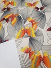 Awesome Rare Vintage Mid Century Retro 70s Yel Org Butterflies Cream Fabric  