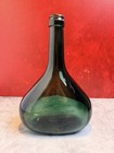 Vintage Green Glass Bulbous Decanter Bottle  Approx 10 In Tall X 8 In Wide