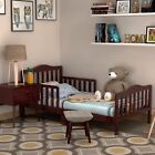 Classic Kids Children Toddler Wood Bed Bedroom Furniture W  Guardrails Brown