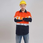 Two Tone Long Sleeve Safety Work Shirt Reflective Workwear 100  Cotton Orange Na