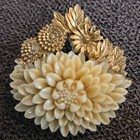 Vintage Celluloid Flower Design Brooch Gold Tone Japan Estate Find Dress Clip 