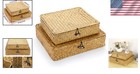 Flat Woven Wicker Baskets Set Of 2 With Lid For Bathroom Kitchen Storage