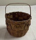 Vintage Antique Basket With Handle  Hand Woven  Split Ash  Brown