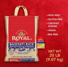 Authentic Royal Naturally Aged Long Grain Indian White Basmati Rice  20 Lb Bag