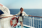 1990s Woman In Sailor Outfit On Ship Deck Cruise Ferry Viking Line Vintage Photo