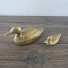 Vintage Brass Duck Figurines Pair Large Hollow Small Solid Mid Century Decor