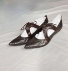 Lundi Bleu Anthropology Embossed Leather Lace-up Pointed Toe Flats Sz 39 8-1 2