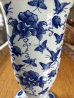 Asian Porcelain Blue And White Butterfly Floral Vase