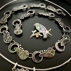 Vintage Sterling Silver And Abalone 7 Piece Artisan Jewelry Lot Taxco  Kbn  117g