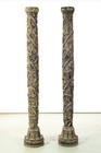 19th Century Antique Italian Wood Carved Grapevine Garden Columns - A Pair
