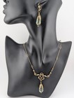 Art Nouveau Style Set Bronze Aqua Flower Scroll   Teardrops Necklace Earrings P2