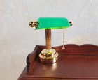 Dollhouse Battery Light Bankers Desk Table Lamp Green Shade 1 12 Scale Miniature