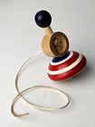 Vintage Wood Spinning Top W  Pull String Red White   Blue