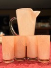 Vtg West Virginia Glass Pink Gold Threads Pitcher   6 Tumbler Mcm Ex Cond
