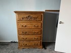 King Bedroom Set   Five Pieces Solid Oak  Headboard Unit  2 Dressers And Armoir 