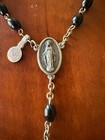 Vintage Rosary Necklace Black Beads Virgin Mary Miraculous Medal Crucifix Italy