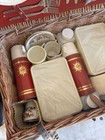 Vintage Brexton Picnic Hamper Red England China Bread Plates  Cups Saucers 1982