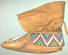Antique Native American Plains Tribe Beaded Buckskin Lace Up Moccasins