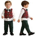 Baby Boys Shirt And Pant Ceremony Gentleman Suit Party 3-piece Turn-down Collar