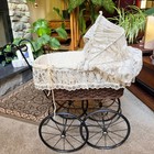 Antique Victorian Wicker Doll Pram Carriage   Cradle Set C 1880   1920   Lace