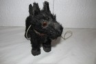 Vintage Scottie Dog Pull Toy On Wheels Collar Mache Mohair Glass Eyes 