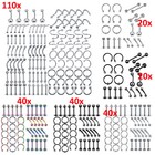 Mixed Body Piercing Kit Surgical Steel 14g 16g Nose Rings Navel Lip Tongue Studs