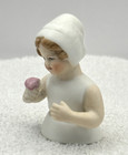 Vintage Porcelain Half Doll Figurine Pin Cushion - 2 5  Tall Girl Child - Flaws