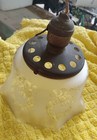 Vintage Hanging Pendant Light Fixture Bell Shape Frosted Cut Glass Grapes Shade