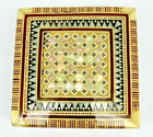 Vtg  Wooden Jewelry Trinket Box Hinged Marquetry Inlaid Mosaic Mother Of Pearl
