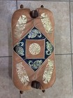 Vintage Wooden Camel Saddle Seat Foot Stool Egyptian Style Brass Inlay Read